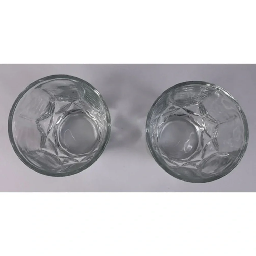 Set of 2 Clear‎ Faceted Highball Tumblers Heavy Base Pressed Glass